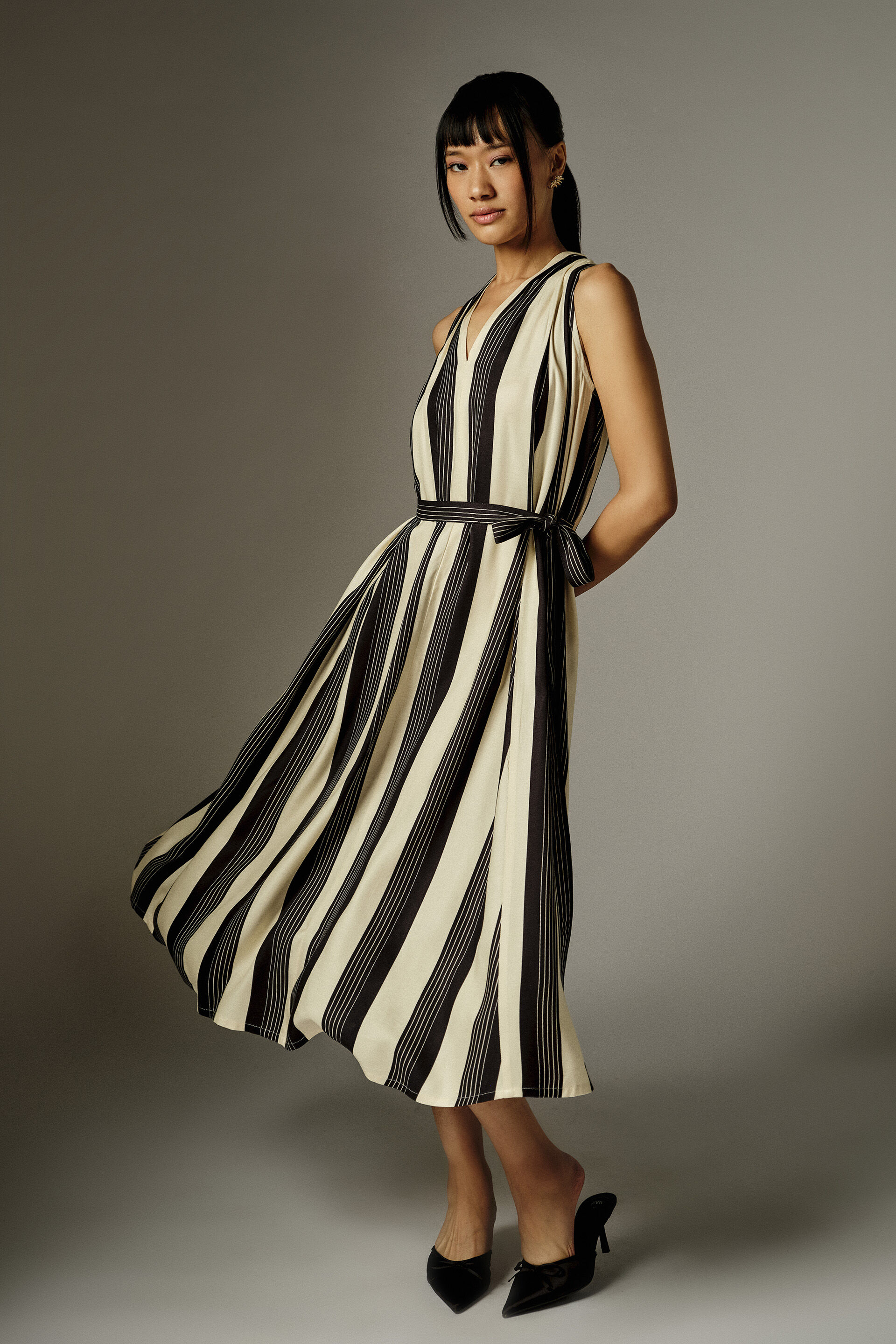 Sandra Striped Midi Dress, Black, image 2